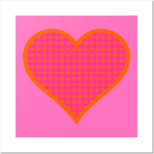 Pink and Orange Gingham Heart Posters and Art